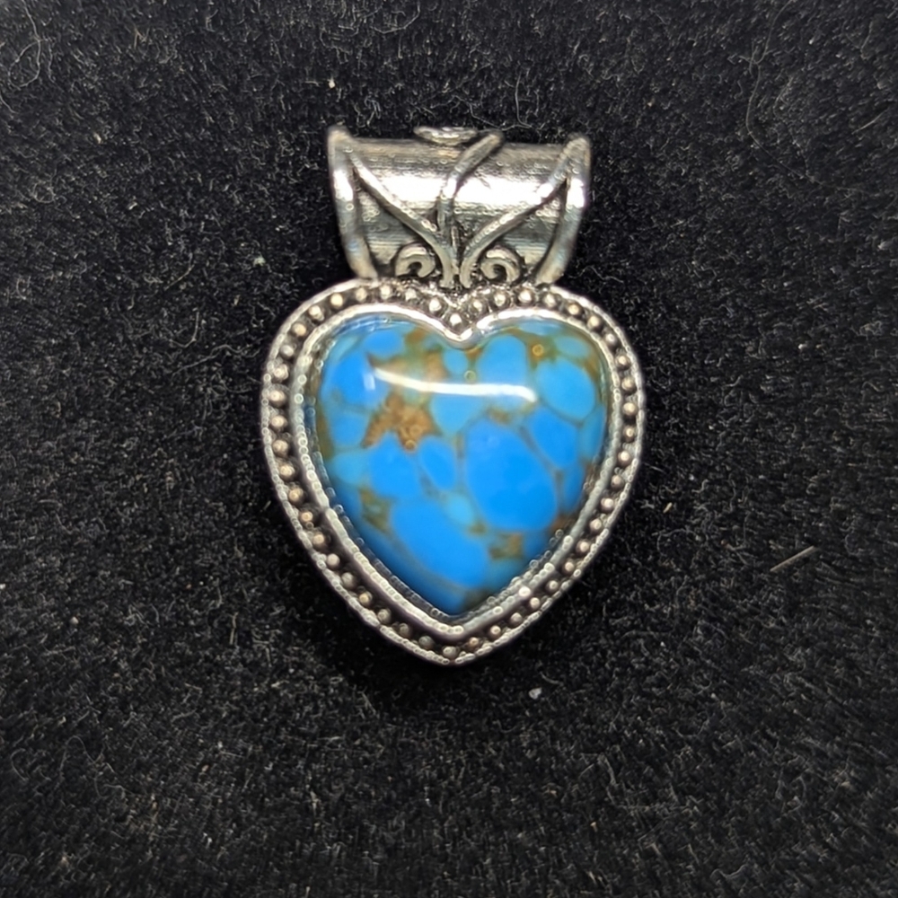 Silver Heart Pendant with Blue Stone